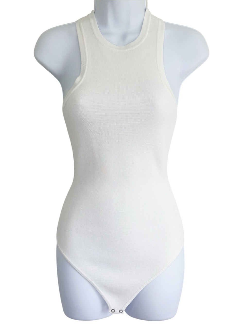 ABERCROMBIE & FITCH White Ribbed High Neck Fitted Snap Bodysuit Tank Small